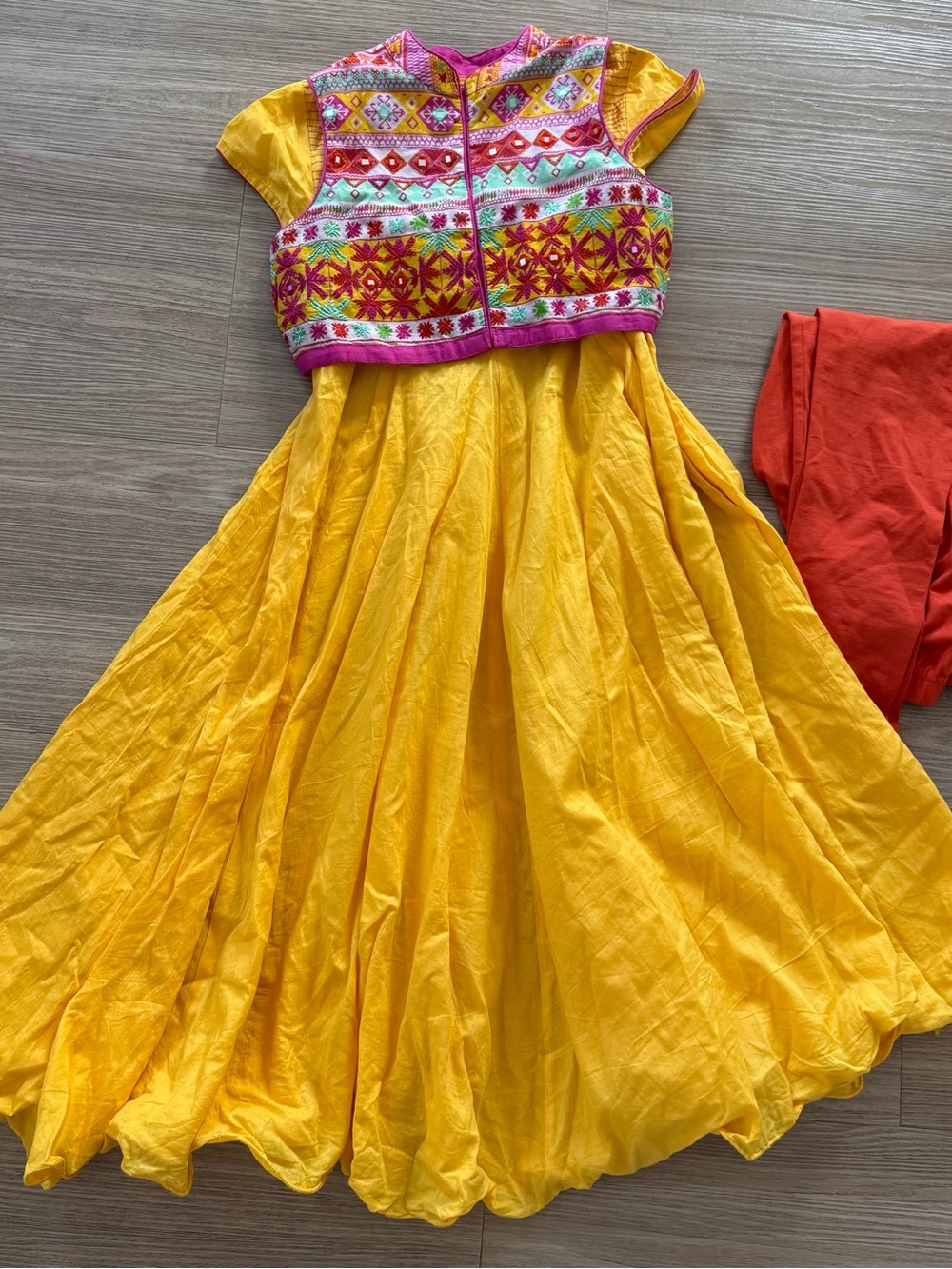 Biba Yellow Dress with Multicolor Embroidered Cute Jacket size 6